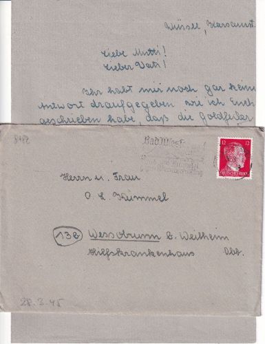 DR - Bad Wiessee 28.3.45 Brief KLV-Lager Hotel Albrecht n. München - mit Inhalt