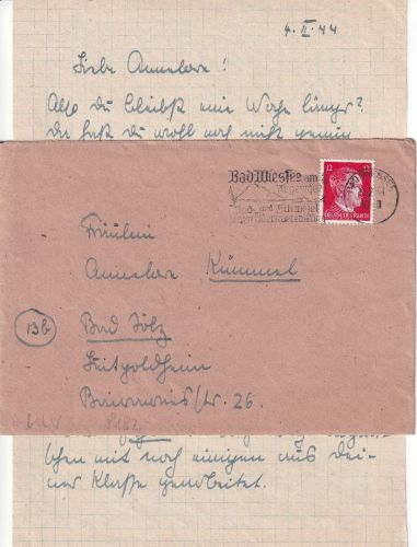 DR - Bad Wiessee 5.2.44 Brief KLV-Lager Hotel Albrecht n. Bad Tölz - mit Inhalt