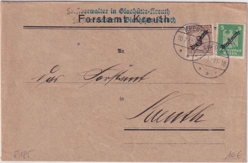 DR - 3+5 Pfg. Korbdeckel-Adler/Dienst Ortsbrief v. Glashütte n. Kreuth 30.7.30