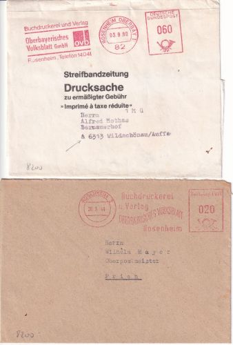 Bizone/BRD - Rosenheim 1949/1980 20+60 Pfg. AFS "Oberbayerisches Volksblatt"