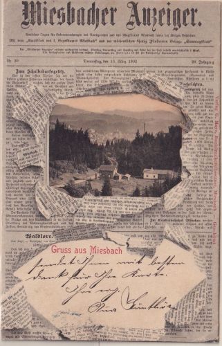 Bayern - Miesbach Zeitungs-Passepartout-AK "Miesbacher Anzeiger" gelaufen 1902