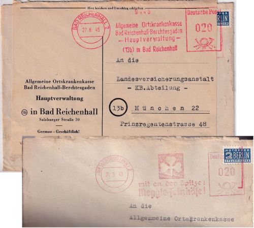 Bizone - Bad Reichenhall 27.6.49 20 Pfg. AFS "AOK" Brief n. München