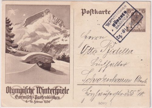DR - Berchtesgaden München Bahnpost Zg. 814 Ra4 6 Pfg. GA Markt Grafing 1936