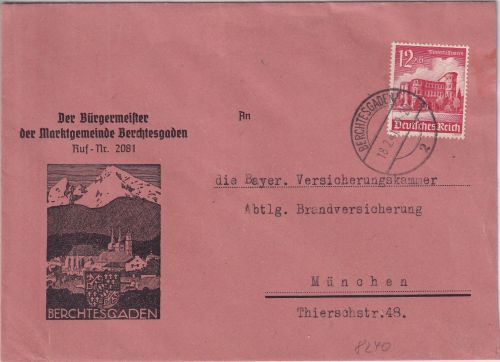 DR - Berchtesgaden 1941 illustr. Briefumschlag (Bürgermeister) n. München