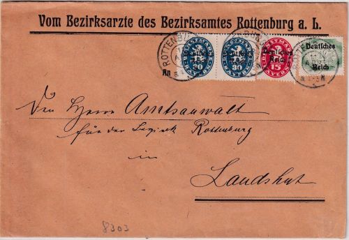DR-Infla - 1 1/4 M. By-Dienst-Abschied/DR u.a. Dienstbrief Rottenburg a/L. 1922