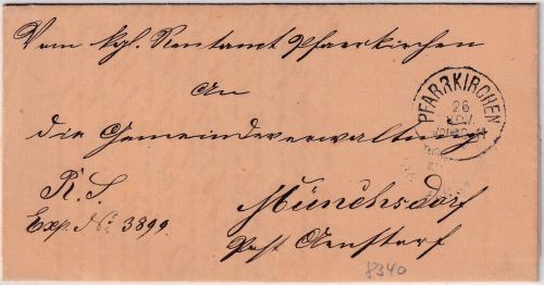 Bayern - Pfarrkirchen 26. NOV K1 Dienstbrief n. Münchsdorf b. Arnstorf 1879