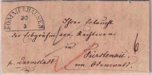 Bayern/Thurn&Taxis - Sommerhausen 30/3 HKS Portobrief n. Fürstenau 1842