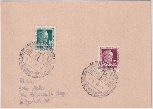 FZ/Württemberg - 10+20 Pfg. G.Werner Stiftung Karte/FDC m. ESST Reutlingen 1949