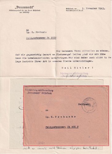 DR - Mistelbach 3.11.43 Feldpostbrief an Fp.Nr. 24966F - Inhalt !!