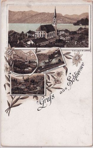Bayern - Schliersee Ort Valepp etc. Mehrbild-Vorläuferlitho ungelaufen ca. 1890