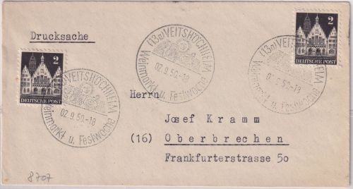 Bizone - Veitshöchheim Weinmarkt u. Festwoche Handwerbestempel Drucksache 1950