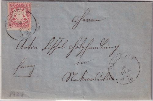 Bayern - Hassfurt 30. DEZ 70 K1 mit Jz. 3Kr. Wapppen gez. Brief n. Neckarsulm