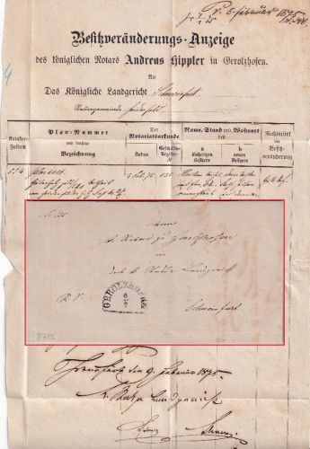Bayern - Gerolzhofen 6/2 HKS Dienstbrief n. Schweinfurt 1875