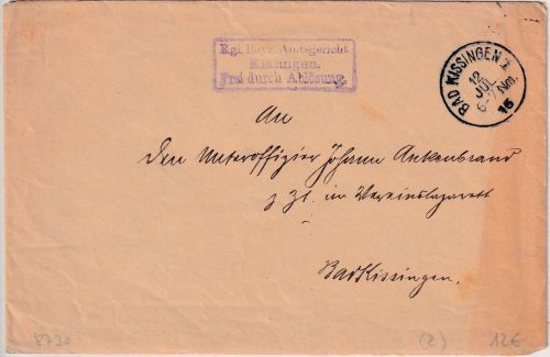 Bayern - Bad Kissingen 1916 Ortsbrief/Frei durch Ablösung (Amtsgericht)