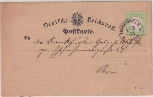 DR - 1 Kr. gr. Brustschild Ortskarte K1 Frankfurt a/M. 1.3.74