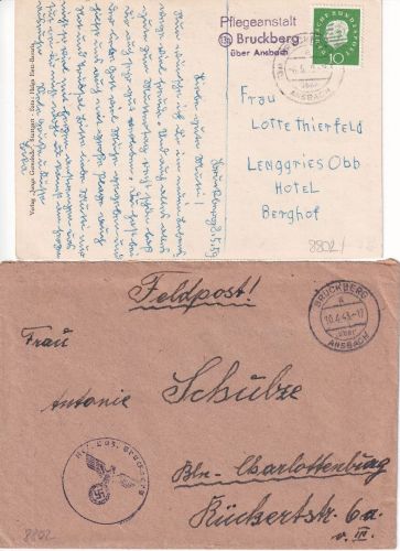 DR/BRD - Bruckberg ü. Ansbach Landpost-L3 u. Poststelle I Karte/Brief 1943/1959
