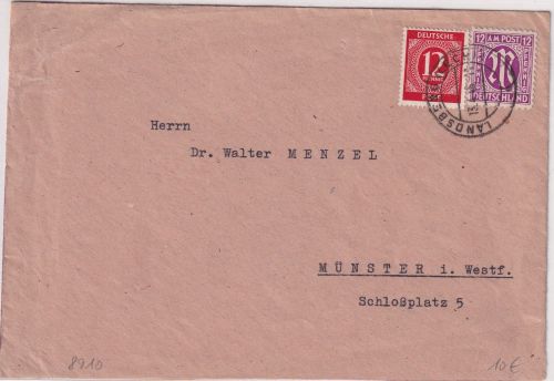 All.Bes./AM-Post - 12+12 Pfg. Mischfrankatur Brief Landsberg - Münster 13.4.46
