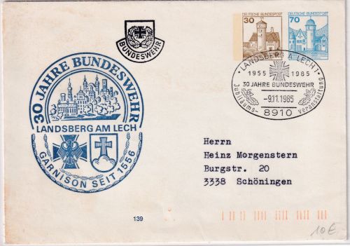 BRD - 30+70 Pfg. B&S Privatganzsache/Brief 30 J. Bundeswehr SST Landsberg 1985