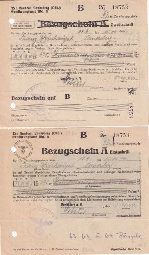 DR - Landsberg a/Lech Ernährungsamt 1944 Bezugschein A f. Nährmittel