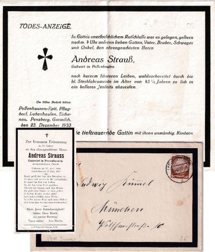 DR - Landsberg 24.12.33 Trauerdrucksache + Sterbebild Pessenhausen n. München