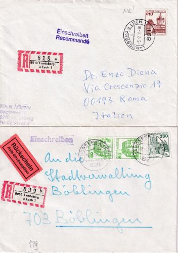 BRD - Landsberg 1980/81 Einschreiben n. ITALIEN + Eil-Einschreiben Inland