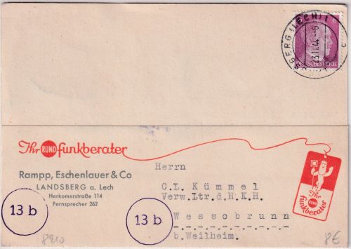 DR - Landsberg a/Lech 23.11.44 illustr. Firmenkarte n. Wessobrunn - Text !