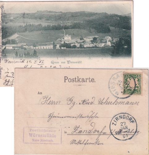 Bayern - Wörnsmühle T. Miesbach Posthilfstelle-Ra3 entspr. AK n. Zirndorf 1901