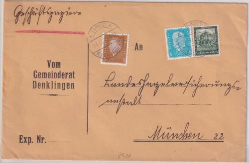 DR - 8 Pfg. Nothilfe/Zwinger u.a. Geschäftspapiere Denklingen - München 1932