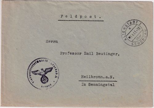 DR - Altenstadt ü. Schongau 1941 Poststell I Feldpostbrief n. Heilbronn