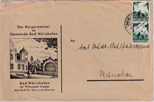 DR - 2x6 Pfg. Reichsparteitag illustr. Behördenbrief Bad Wörishofen 6.10.36