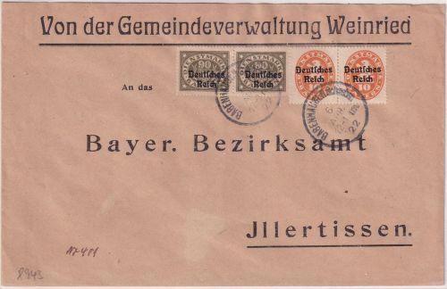 DR-Infla - 2x90+2x10 Pfg. By-Abschied/DR Dienstbrief Babenhausen 6. Apr 22