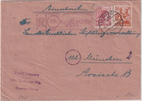 All.Bes. - Kaufbeuren 10.9.47 Einschreibebrief n. München