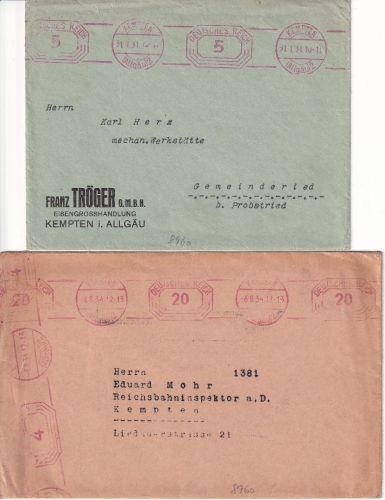 DR - Kempten 1931/34 5+20/4 Pfg. PFS Fernbrief + Drucksache, 1x mit Inhalt