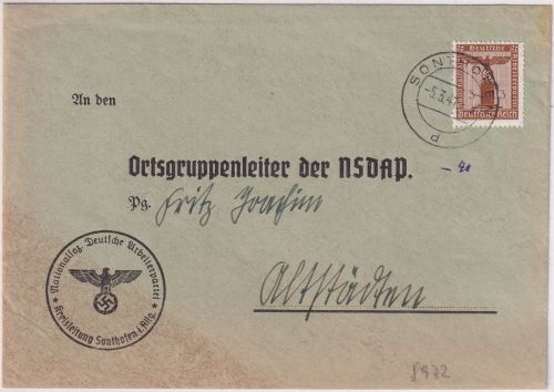 DR - 3 Pfg. Adler/Sockel Dienstdrucksache (NSDAP Kreisleitung) Sonthofen 1941
