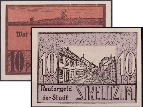 DR-Infla - Strelitz i.M. 10 Pfg. Reutergeld 1922 kassenfrisch