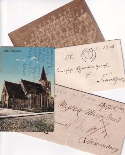 Preussen/DR - Soldin Paketbegleitbrief, Dienstbrief + 2 AK ca. 1800/1944