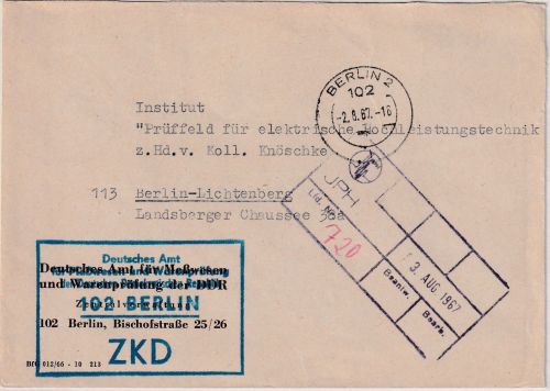 DDR - Berlin 1967 portofreier ZKD-Ortsbrief "Amt f. Messwesen u. Warenprüfung"