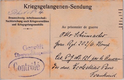 DR - Braunschweig ca. 1917 Kriegsgefangenenkarte (Vordruck) n, FRANKREICH