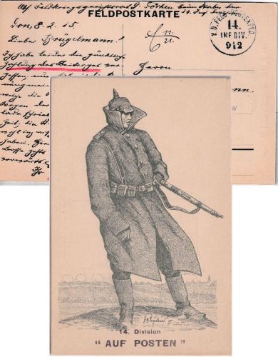 DR - K.D.Feldpost-Exped. 14. Inf.Div. Feldpostkarte Feldkriegsgerichtsrat 1915