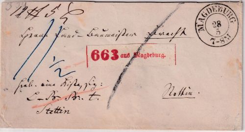 Preussen - Magdeburg 28/5 Paketbegleitbrief n. Stettin 1864