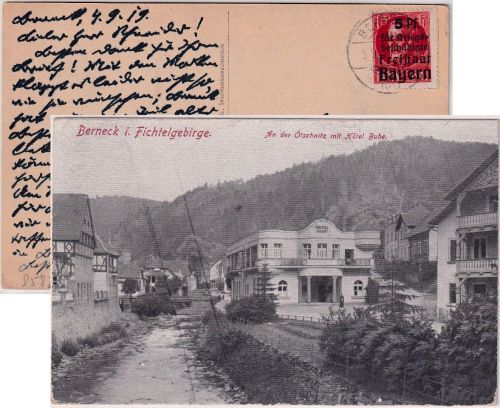 Bayern - 10+5 Pfg. Kriegsbeschädige/Überdruck Karte Berneck - Spandau 1919