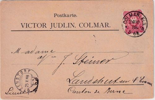 DR - Colmar (Els.) 24.10.88 K1 Firmenkarte i.d. SCHWEIZ