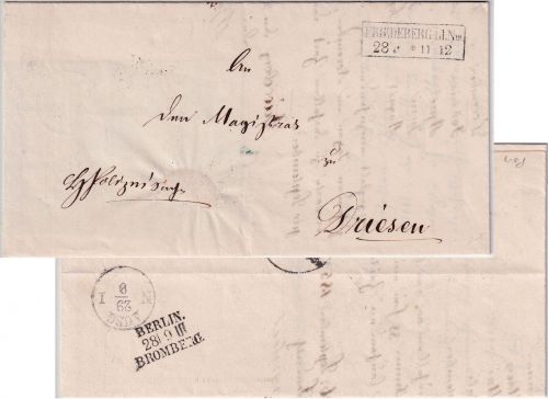 Preussen - Friedeberg i.d. Neumark 28/9 Ra2 Dienstbrief n. Driesen 1853
