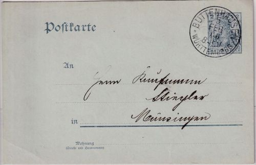 DR - 2 Pfg. Germania Ganzsache Oberamtsverkehr Buttenhausen - Münsingen 1908