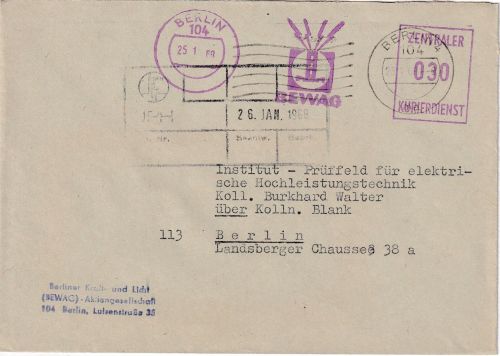 DDR - Berlin 1968 30 Pfg. AFS "BEWAG" ZKD-Ortsbrief