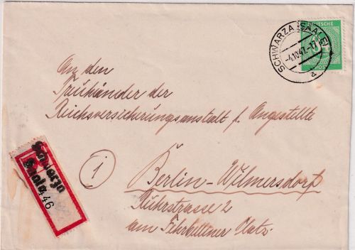 All.Bes. - 84 Pfg. Ziffer Einschreibebrief Schwarza (Saale) - Berlin 4.10.47