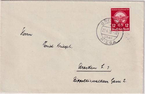 DR - 12 Pfg. Reichsberufswettkampf Brief Poststelle I Görditz ü. Riesa1939