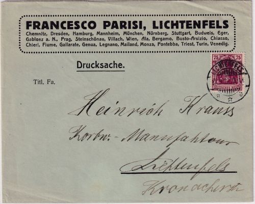 DR - 75 Pfg. Germania Firmendrucksache/Ortsbrief Lichtenfels 11.9.22