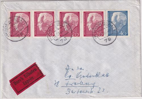 BRD - 4x20+40 Pfg Lübcke I Ortseilbrief (2.Gew.st.) Freiburg (Breisgau) 11.12.64