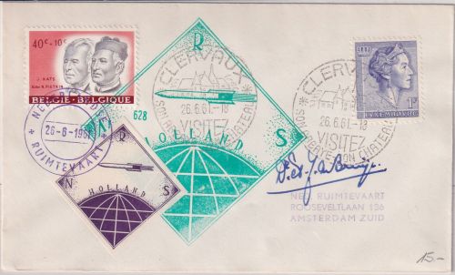 Luxemburg/Belgien - Clervaux 1961 Ruimtevaart Raketenpost NRS-Label Unterschrift